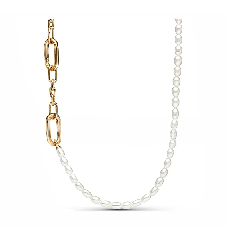New 925 Silver Women's ME Gold Pearl Double Chain Creative Circle Pendant Necklace Women's Holiday High Quality Gift