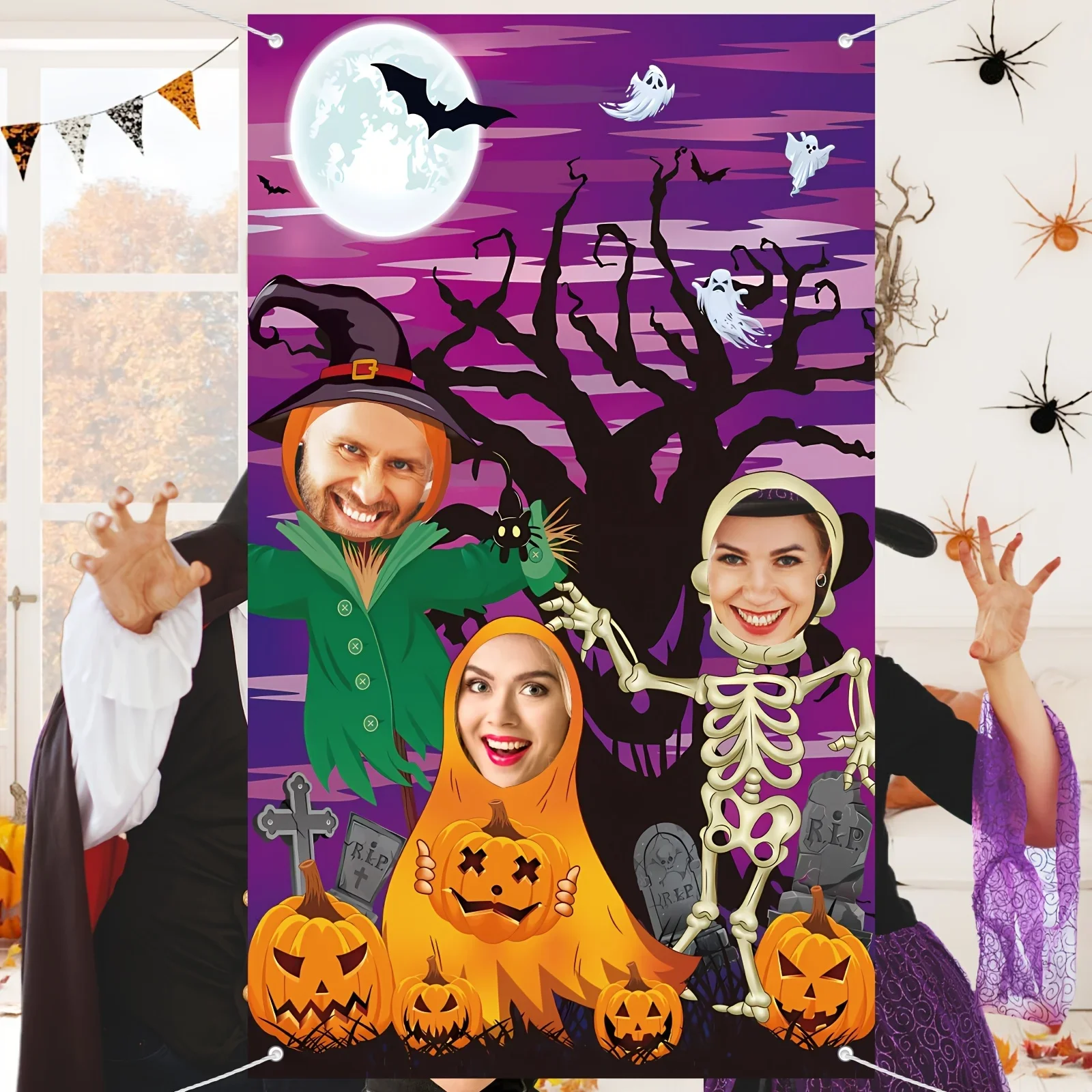 1 stücke Halloween Spaß Foto Hintergrund Tuch Kürbis Skelett Hexe Halloween Party Dekorative Requisiten Spaß party dekoration – Detail 2