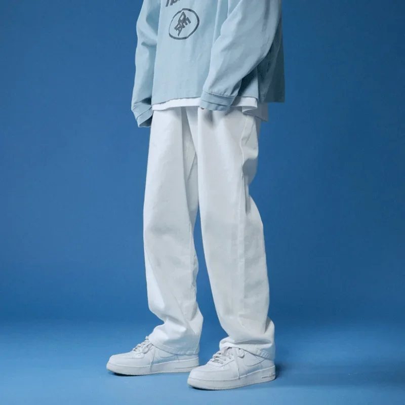 Men Straight Jeans Loose Wide Casual Solid Color Jeans Autumn Korean