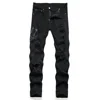 Men Snake Embroidery Jeans Streetwear Black Stretch Denim Pants Holes Ripped Distressed Slim Straight Trousers 1