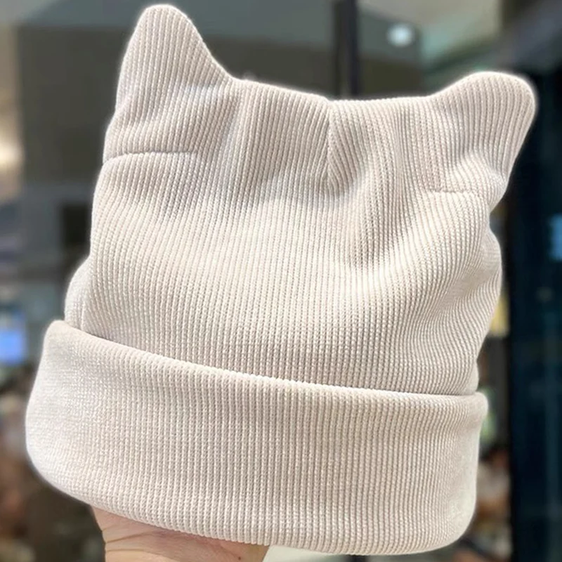 

Winter Women Cat Ears Hats Beanies Skullies Winter Keep Warm Solid Knitted Hat for Girls Fashion Casual Ear Warmer Corduroy Caps