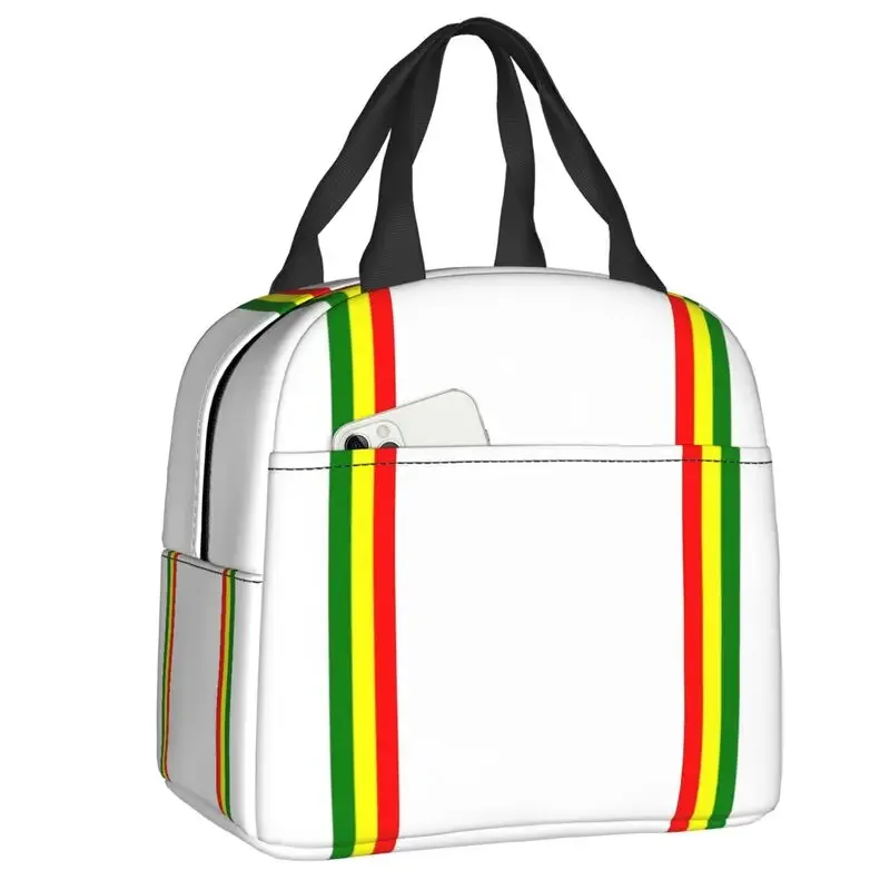 

Custom Rasta Stripe Rasta Color Lunch Bag Men Women Jamaican Cooler Thermal Insulated Lunch Box for Kids School Children
