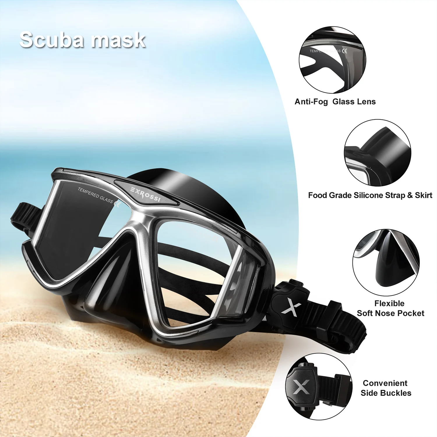 Lens Scuba Diving Adult Snorkeling Diving Mask Freediving mask Myopia Anti fog Goggles Adults