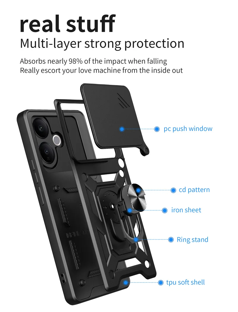 Shockproof Ring Stand Phone Cover with Lens Protection and Magnetic Car Mount Holder