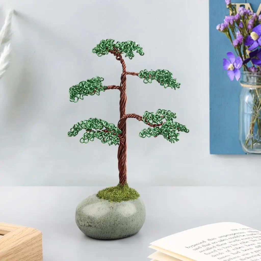 Handcraft Aluminum Wire Bonsai Tree With Ceramics Base Artificial Money Tree For Feng Shui Home Decor Desktop Ornaments