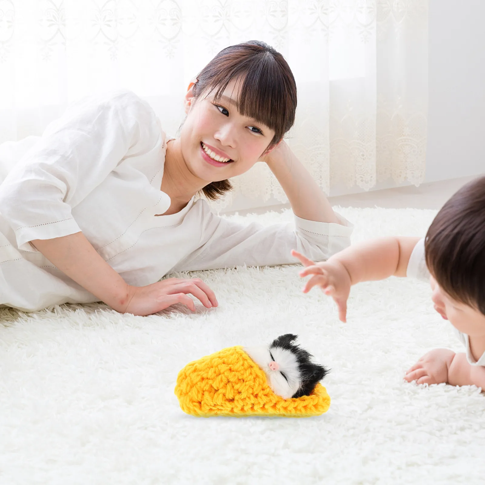 슬리퍼를 신은 잠자는 고양이 미니 새끼 고양이 신발 노란색 야옹 소리 어린이를 위한 선물 파티 결혼식 이야기 전달 조기 교육