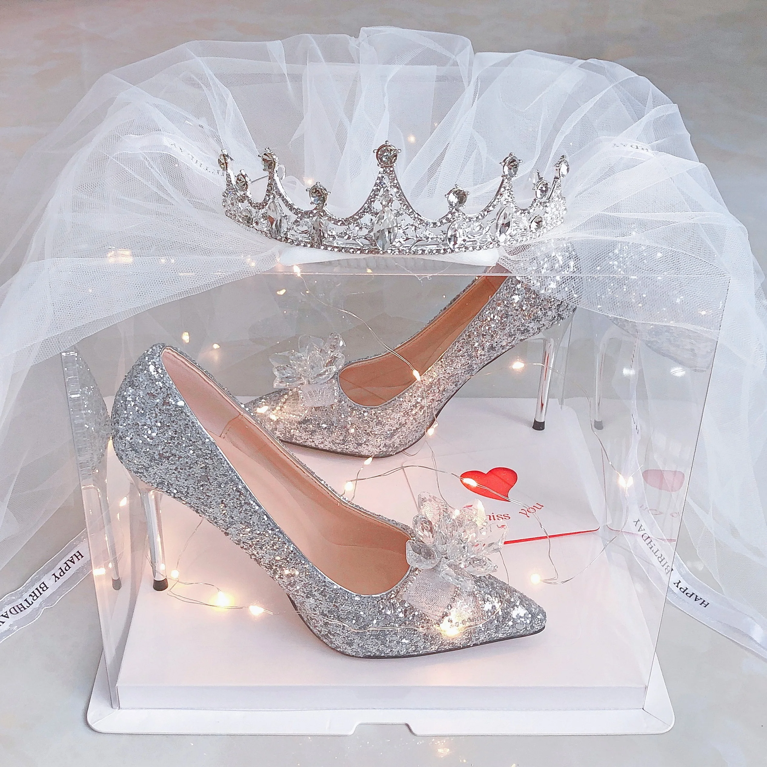 Cinderella Transparent Crystal Wedding Shoes 2023 8 cm Stiletto Heels  Pointed Toe Pumps