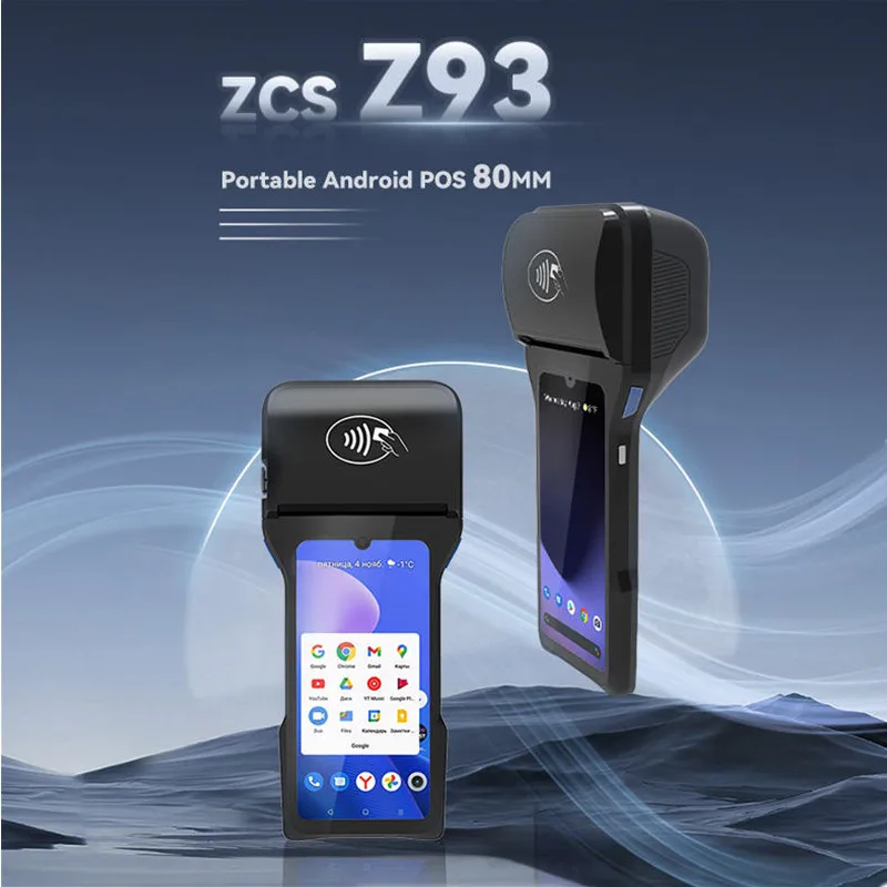 Z93 4G 안드로이드 14 POS 단말기 6.26인치 터치스크린 모바일 결제 현금 등록기 NFC 바코드 스캐너 80mm 감열 프린터 탑재
