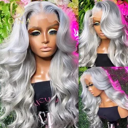 30 32 34inch Gray Lace Frontal Wigs Human Hair Body Wave Transparent Wavy Grey Lace Front Wig For Women Pre Plucked
