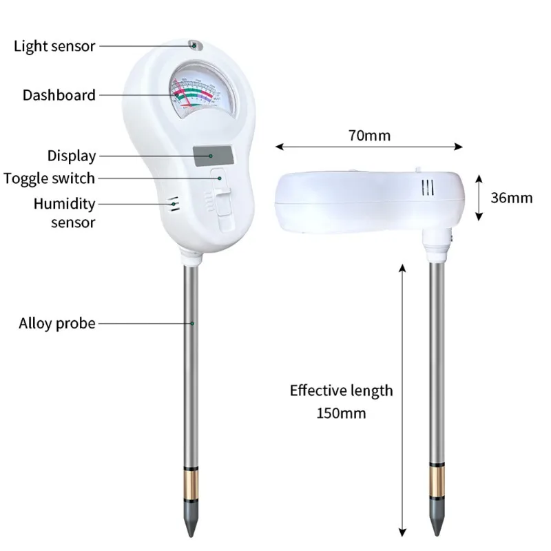 A25P 수분, 비옥도, 온도 및 pH 테스트 토양 분석기 키트 6-in-1 정원 도구 측정용