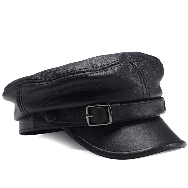 Luxury Brand Hat Women Men Military Caps Black Real Leather studentsr Hats Flat Female Adjustable Autumn Winter Captain Caps baseball cap flat cap cap hat flat vintage cap costume hat leather hat