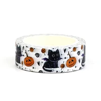 2023 NEW 1PC 10M Decorative Halloween Black Cat & Pumpkin Washi Tape for Planner Adhesive Masking Tape Cute Stationery 1