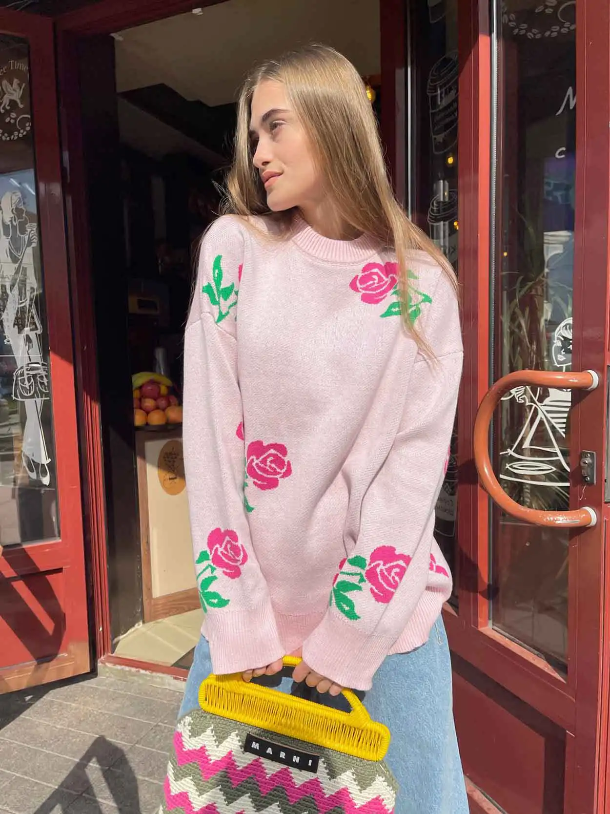Autumn Knit Sweater Pullover Women's Printed Long Sleeve High Waist Ribbed Fashion Loose Knitwear Top Female Sweater