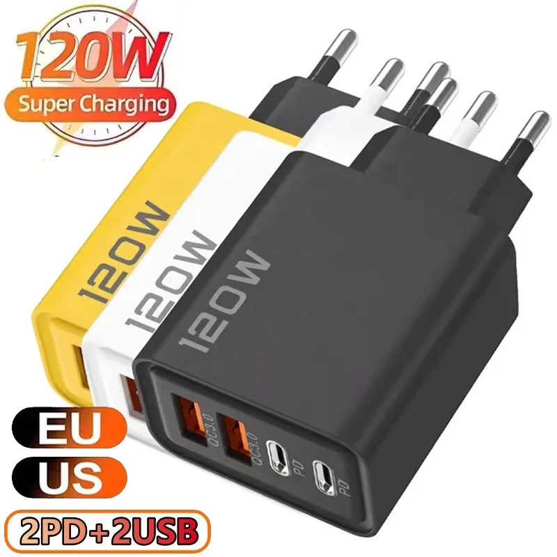 120W Fast Charger Type C Quick Charge 3.0 USB Charger Adapter For iPhone Samsung Xiaomi PD USB Charger Fast Charging Plug