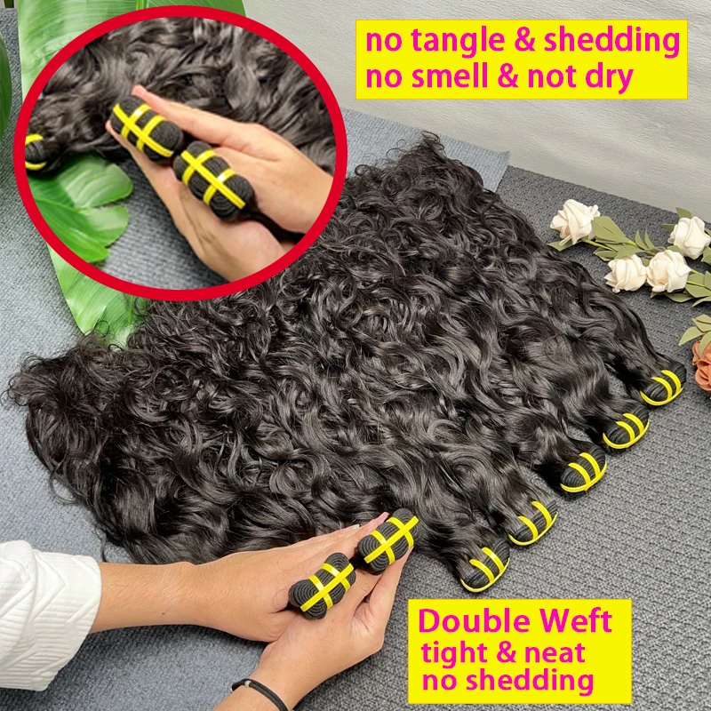 Vietnamese Water Wave Bundles Human Hair Raw Virgin Hair Weave Extensions Natural Wavy 100% Human Hair Double Weft Natural Color 6
