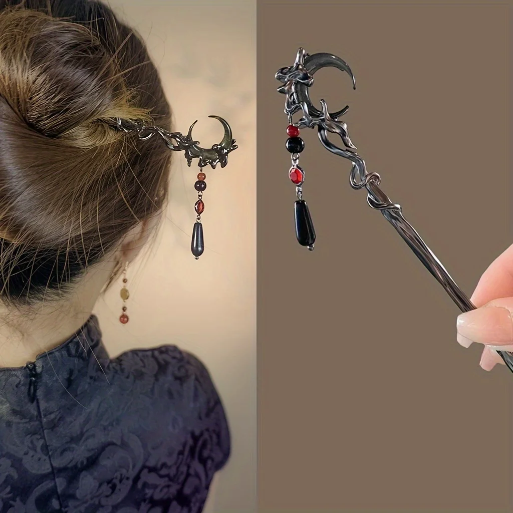 1 Chinesische Mond-Haarspange, Halloween-Haardekoration Haaraccessoire, Y2K Damen-Haaraccessoire, Geeignet für den täglichen Gebrauch