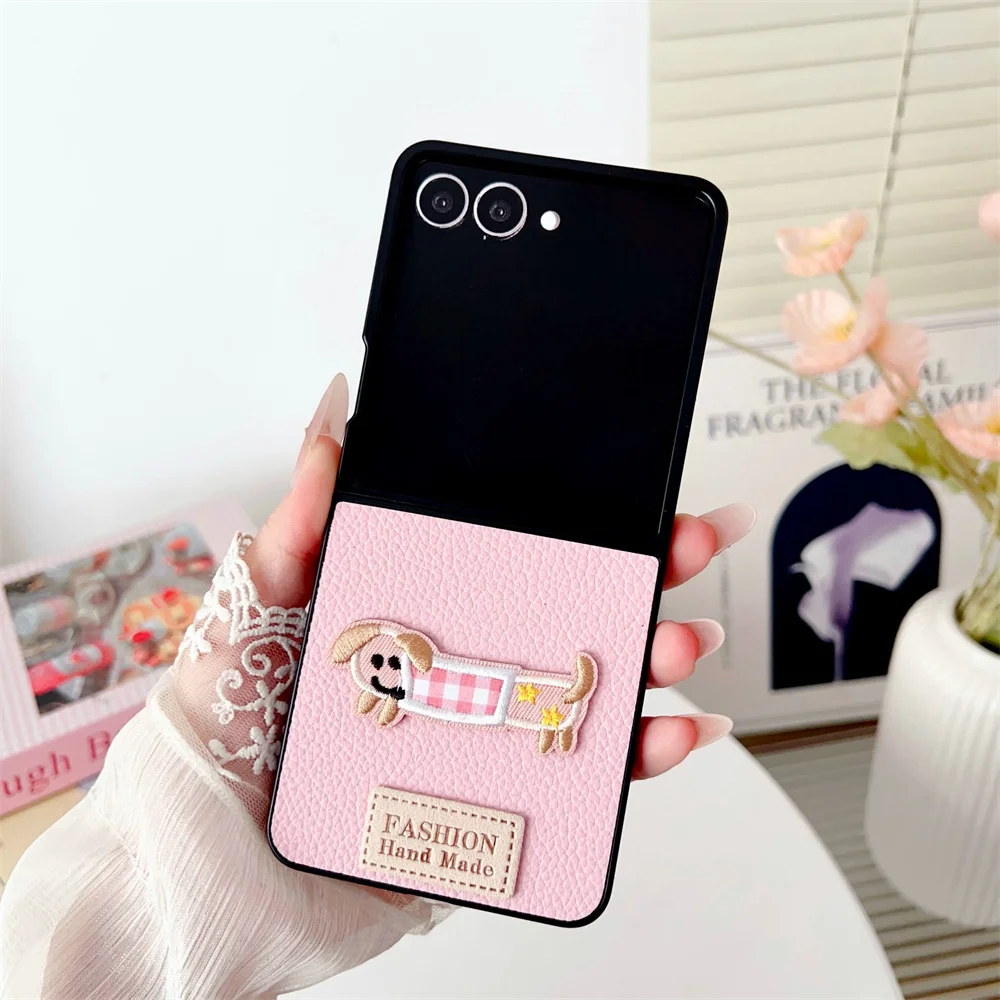 Cartoon Sausage Dog Leather Phone Case with Plush Lanyard – Shockproof Soft Frame Cover