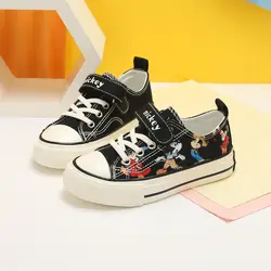 real photos Mickey Mouse Children's Canvas Shoes Girls Shoes Cartoon Boys Shoes Joker Casual Shoes Low Top Solid Korean Tide