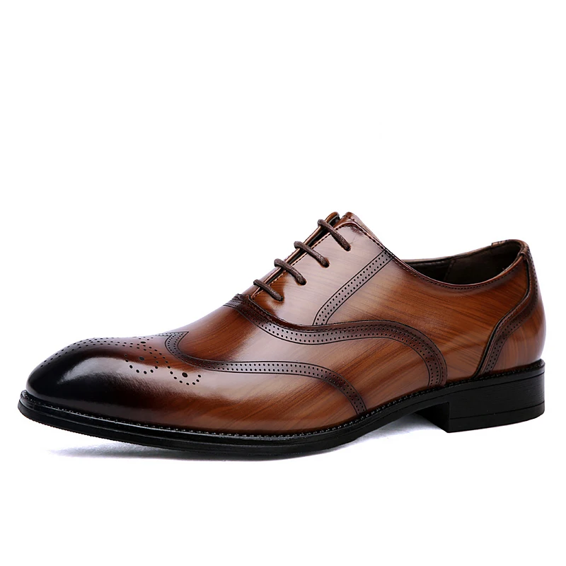 Men's Glossy Leather Brogue Shoes Lace Up Office Business Size 38-48 mens brogue shoes