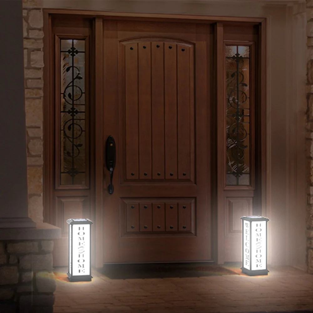 Solar Welcome Lantern Outdoor LED Light IP65 Waterproof Amber White Light 12 Hours Charge Garden Gate Home Sign 5