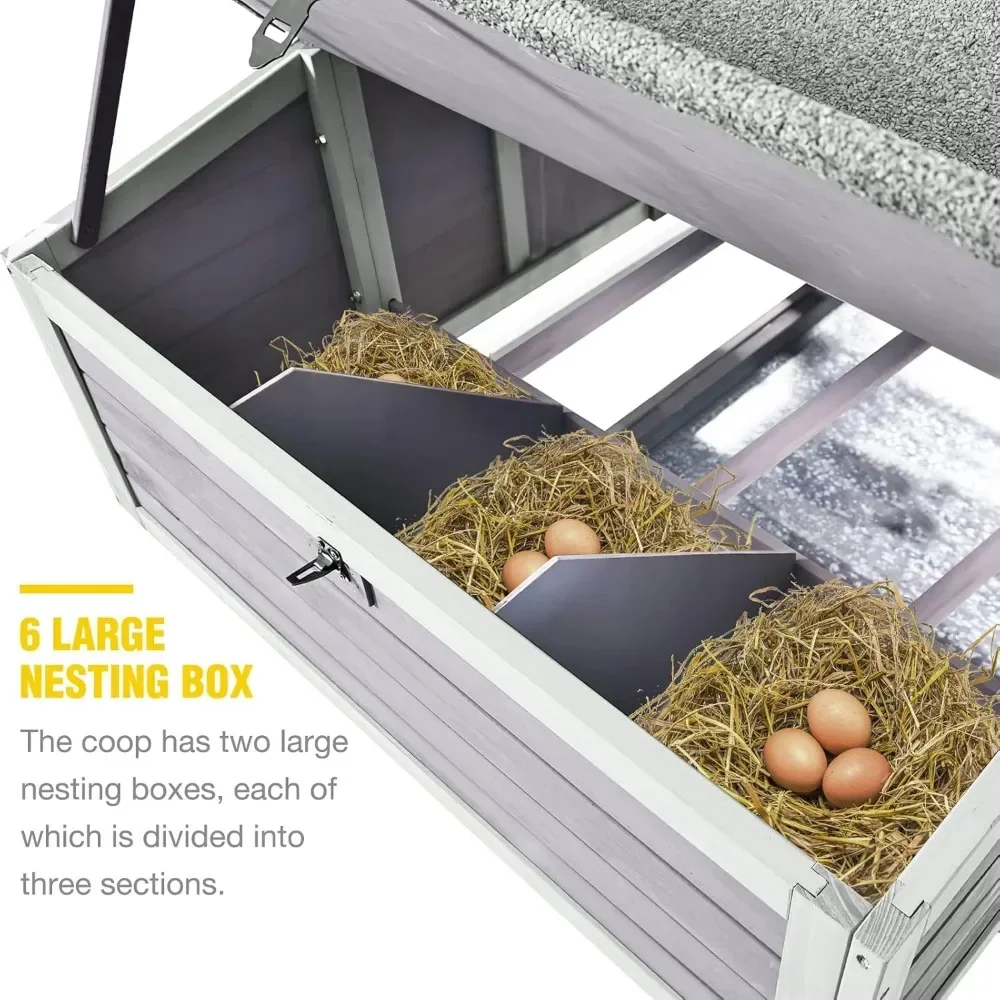 Chicken Coop Extra Large Chicken House for 8-10 Chickens, Outdoor Wooden Hen House Poultry Cage w/Two Nesting Boxes, Large Run 4