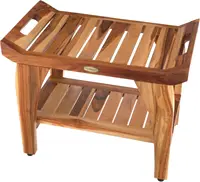 24 inch, Natural Wood, Teak Shower Bench, Shower Stool Wood,  LiftAide Arms, Bathroom Bench Seat, Shower Bench Waterproof 1