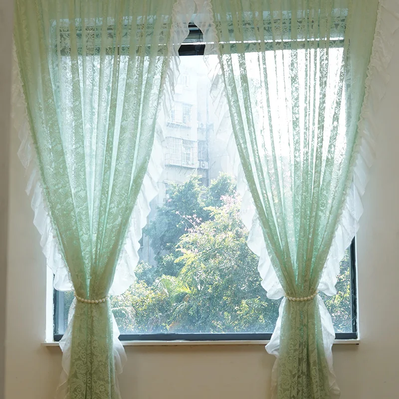 Romantic Lace Sheer Curtains for Bedroom Elegant Vintage Ruffle Lace Tulle Light Filtering Drapes French Bay Window Curtain