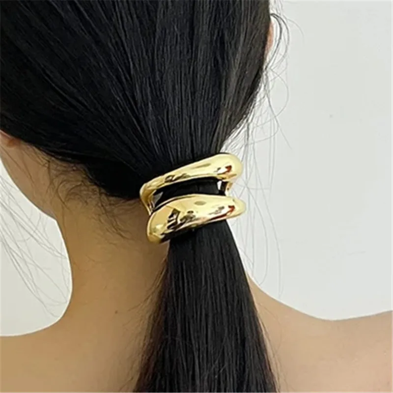 Hair Accessories XIALUOKE Metal Smooth Double Head Band Rope HairBands For Women Girl Unique Hair Pin Ropes Jewelry Ponytail Hair Tie Gifts