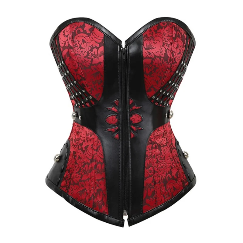 

Steampunk Corset and Bustier Zip Leather Corsets Sexy Women Gothic Overbust Corselet Steel Boned Slimming Body Shaper S-XXL