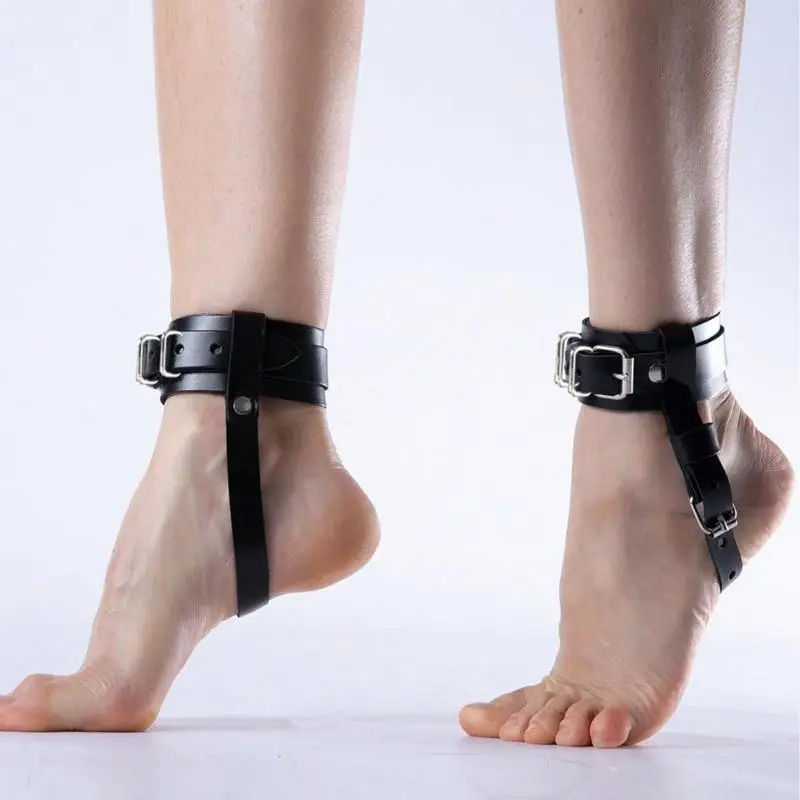 2 Stück Cosplay Punk Damen Verstellbares Schwarzes PU-Leder Fußgelenk-Harness mit Schnallenriemen Gothic Fuß-Accessoires – Detail 3