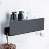 Black Bathroom Organizer Shelf With Hooks Aluminum Kitchen Decoration Shelves On Wall Shower Storage Rack Wall Mount 2