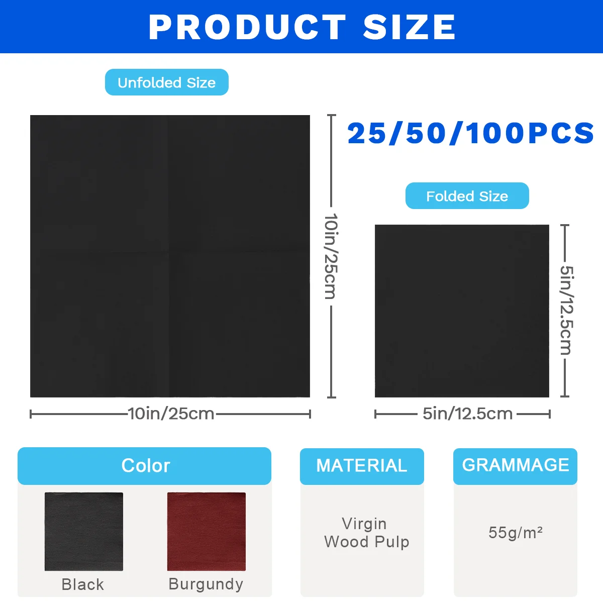25/50Pcs Disposable Linen-Feel Dinner Napkin 9.84*9.84in Burgundy/Black Napkin Prefold Paper Napkins For Party Wedding