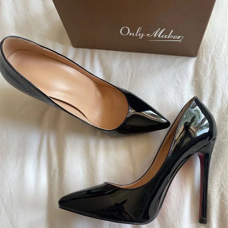 Women Pumps for Party Wedding Office Pointed Toe Slip-On Thin Heels Patent Leather Big Size women pumps women high heels high heel pumps women shoes