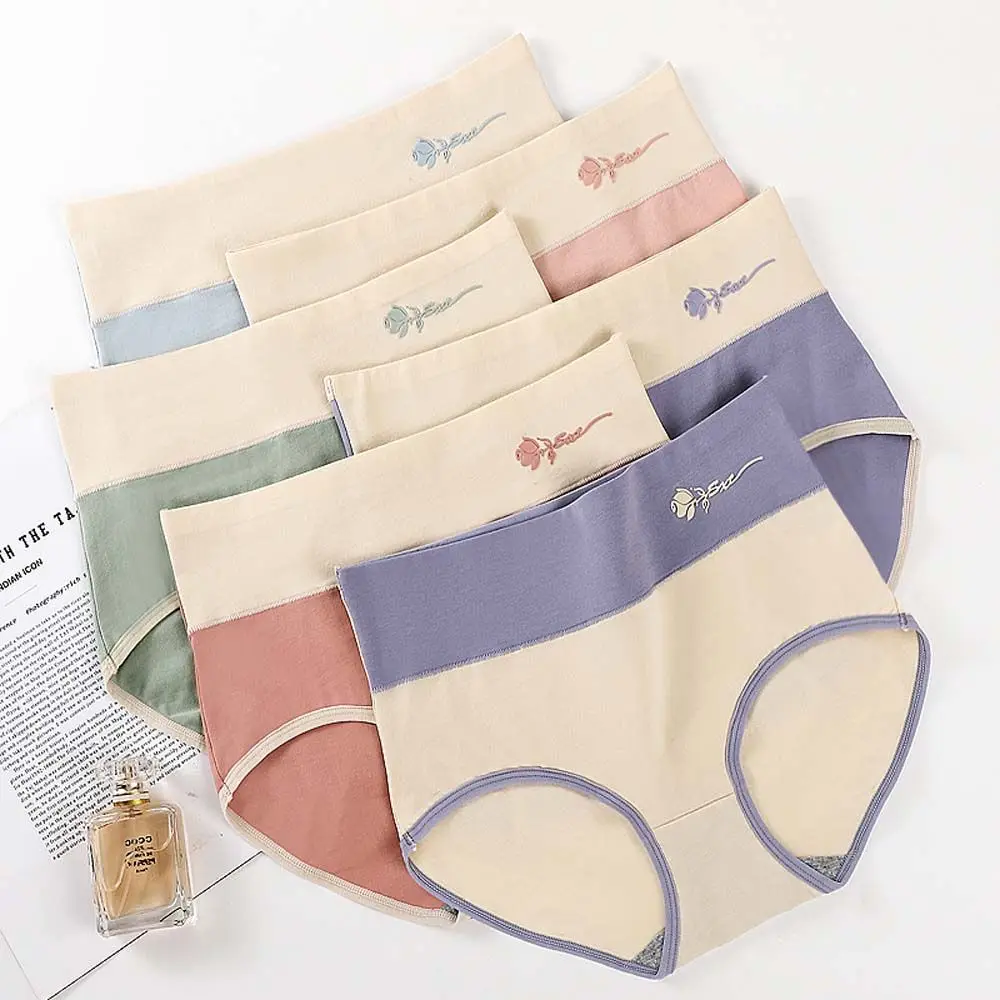 

Underpants Hip Lift High-waist Rose Flower Color Contrast Seamless Briefs Women Panties Antibacterial Panties Underwear