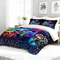 3PC Mushroom & Butterfly Psychedelic Comforter Set Glow-in-the-Dark Duvet with 2 Pillowcases for Bedroom Forest Theme 5