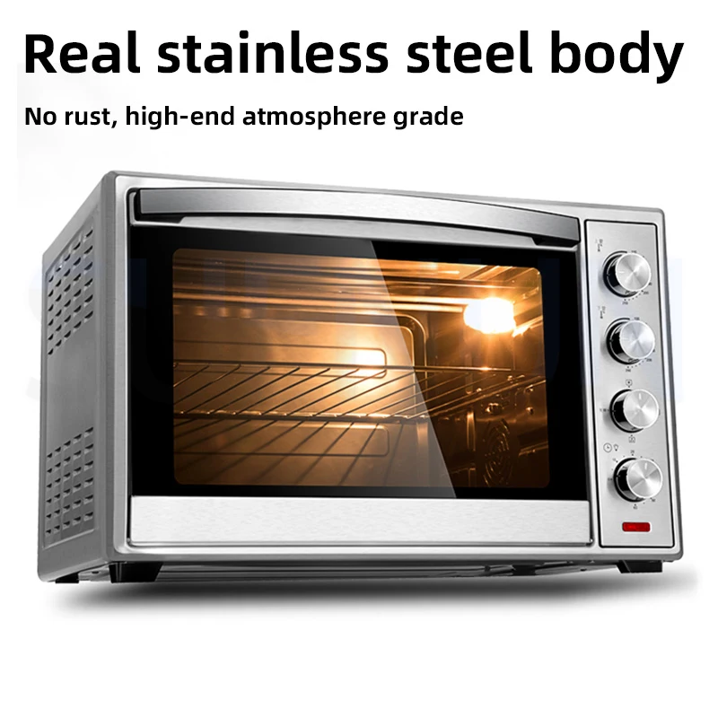 Household Mechanical Electric Oven Temperature Control Electric Oven Stainless Steel Black Crystal Panel 60L