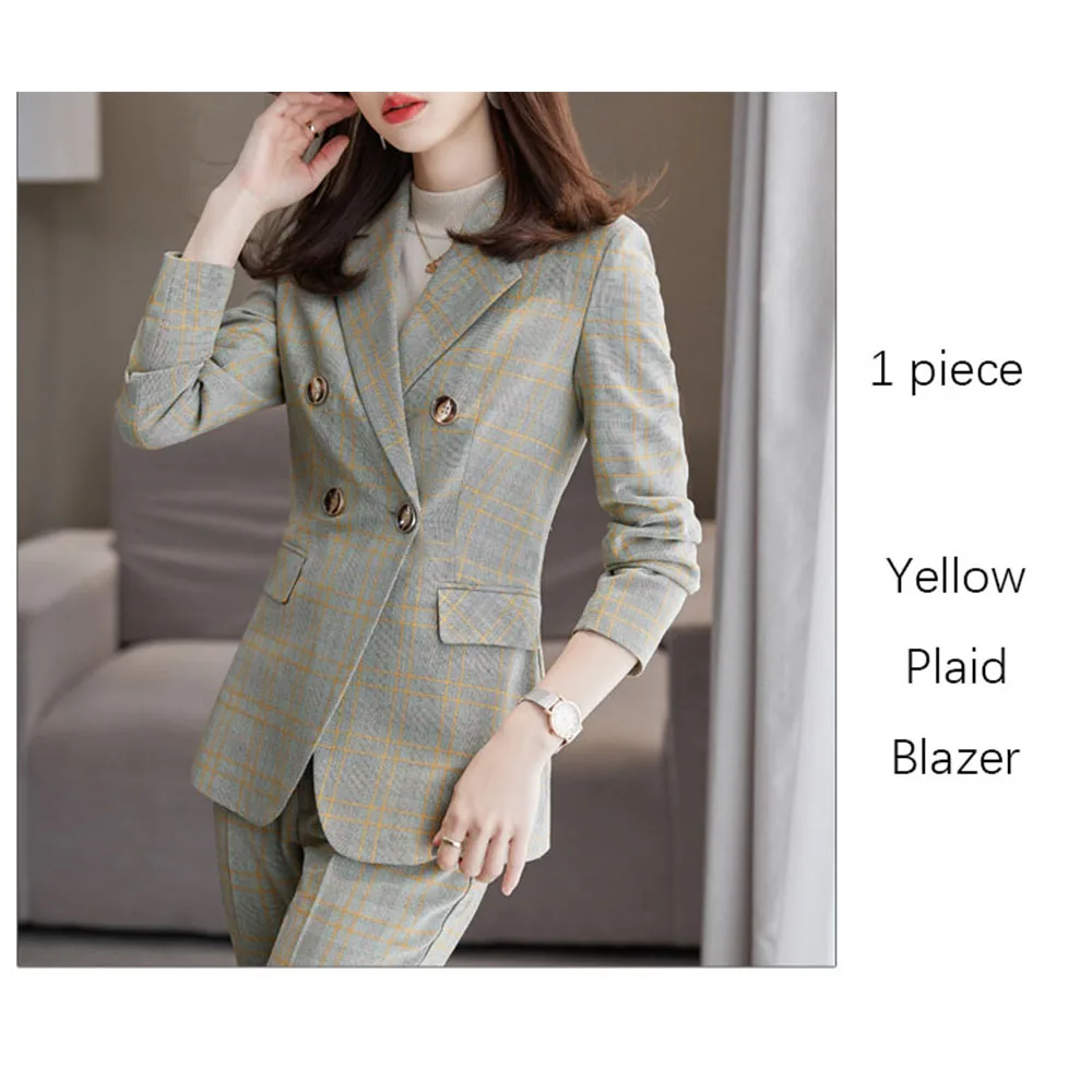 Tesco Plaid Female Blazer Suit British Style 2 Pieces Set For Elegant Lady Fashion Casual Jacket Outfits For Party blazer mujer