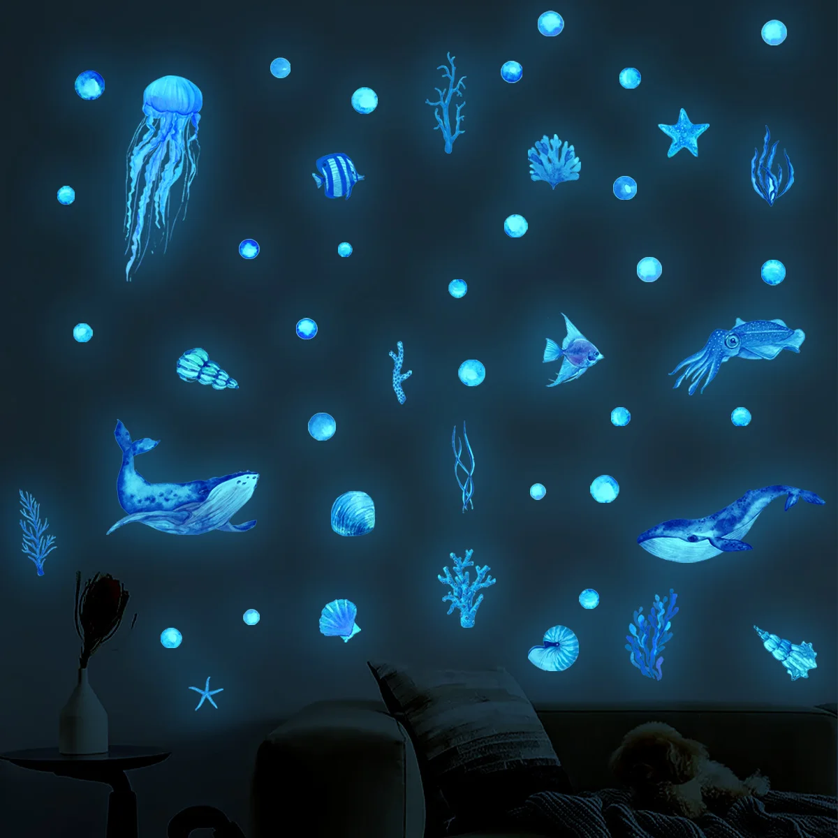 Ocean Creatures Glow in The Dark Wall Stickers Home Decor Luminous Wall Decals For Baby Kids Rooms Nursery Bedroom Home Decor