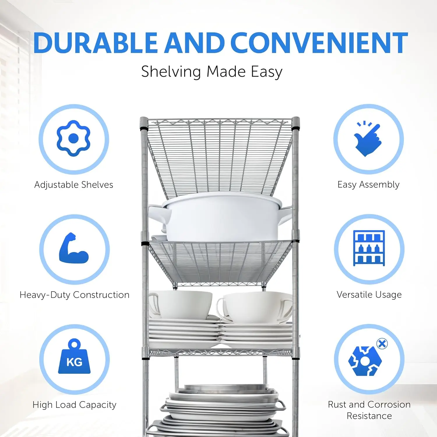 48 x 18x76 4000LBS Metal Shelves for Storage with Wheels Ideal for Garage Shelving 5 Tier Wire Shelving Rack for Kitchen Storage 4