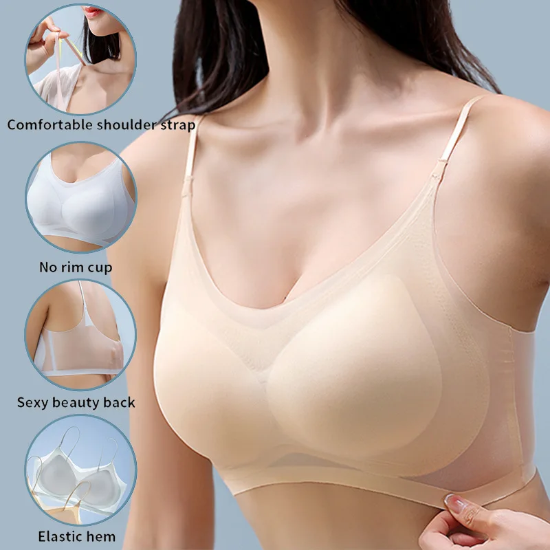 Sling Invisible Women Bra Padded Wireless Beautiful Back Vest Bra  Ultra-thin Ice Silk Seamless Brassiere Inside Wear M-2XL size