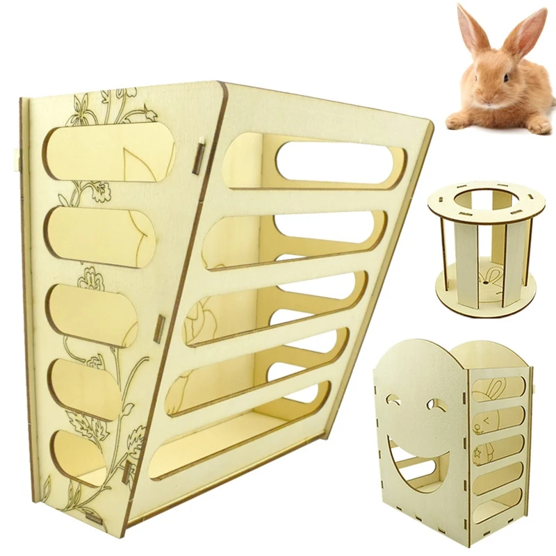 Rabbit Hay Rack Feeder Chinchilla Wooden Food Bowl Safe