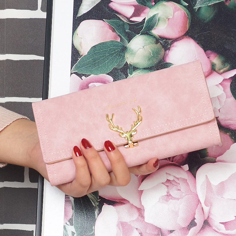 Women's wallet long fashion 30% off Korean creative deer head buckle wallet frosted multifunctional Wallet