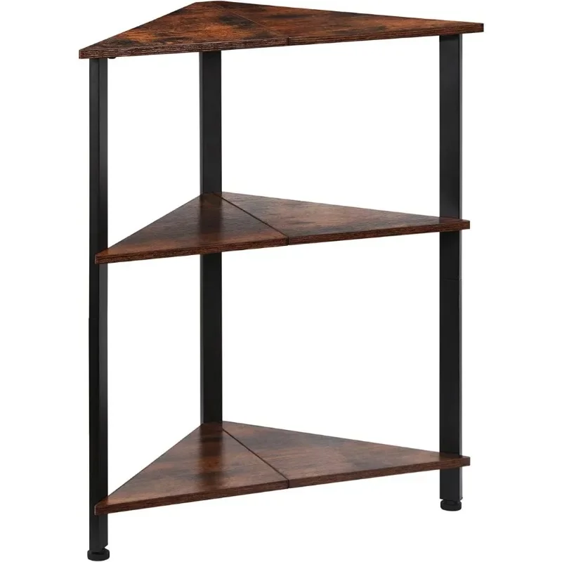 

Corner Shelf Wood End Table Storage Stand with Metal Frame, Multipurpose Shelving Unit, Rustic Brown