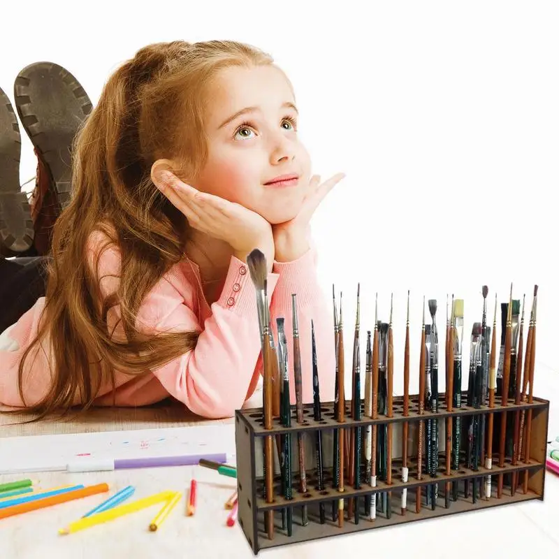 Paintbrush Holder Storage Rack Holder 67 Holes Paint Brush Holder Wooden Paint Brush Holder Stand Desk Organizer Watercolor Tray Rack For Pencils Brushes