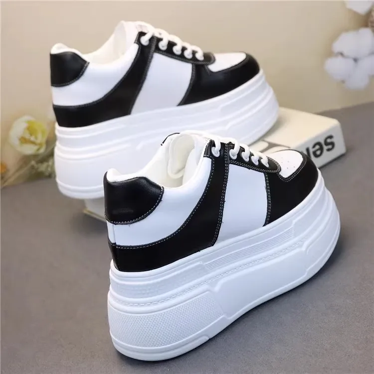 

black Trendy Shoes Women High Top Sneakers Women Platform Ankle Boots Basket Femme Chaussures Femmes Height Increase Shoes
