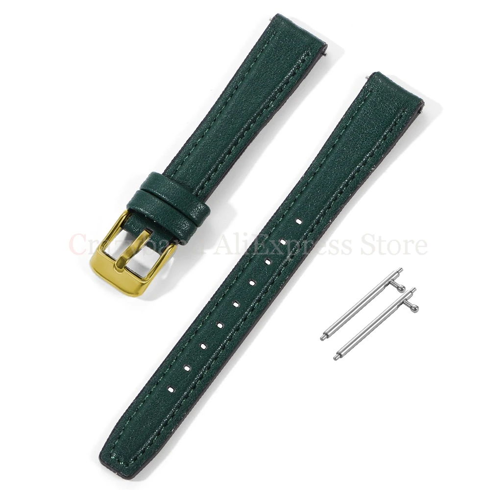Elegant Thin Cowhide Leather and Silicone Watch Strap - Slim Women's Bracelet