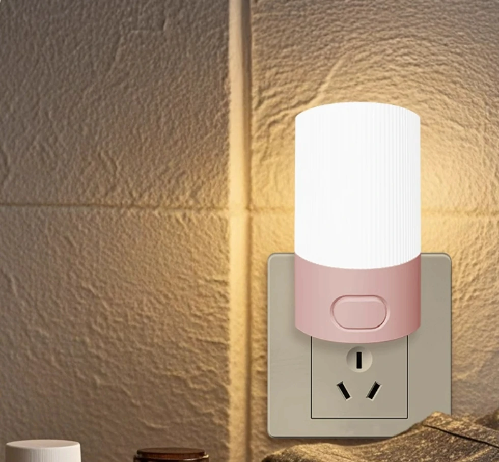 Cute Mini LED Night Lamp Kids Night Light Push Button Switch Bedside Soft Baby Night Lamp Wall Socket Lamp EU/US Plug Decoration