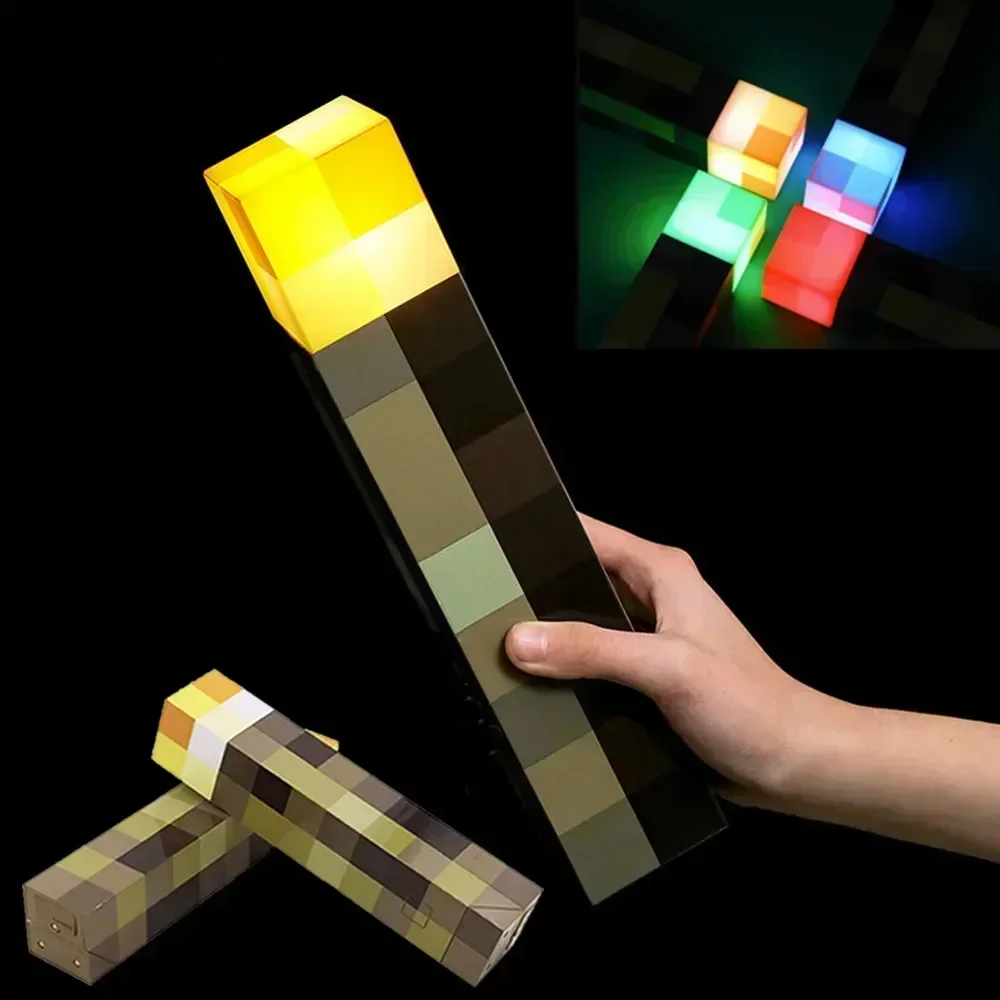 Description Picture 2 of itemFlashlight Variable 4-color Minecraft Brown Stone Bedroom Decoration Light LED Night Light USB Buckle Charging Children's Gift
