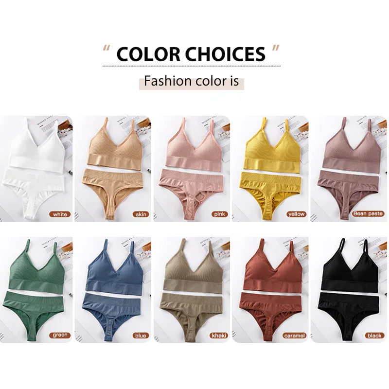 2PCS Bra Set Women Seamless Underwear Sexy Bralette Suits Female Lingerie Wire Free Bra Panties Set Padded Backless womens lingerie sets