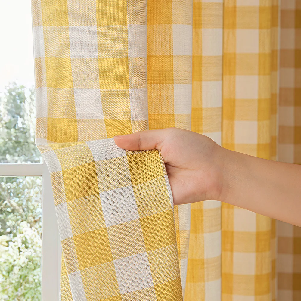 1 PCS Modern Simple Big Plaid Blackout Curtains For Bedroom American Rural Home Living Room Study Semi-Blackout Window Drapes 5